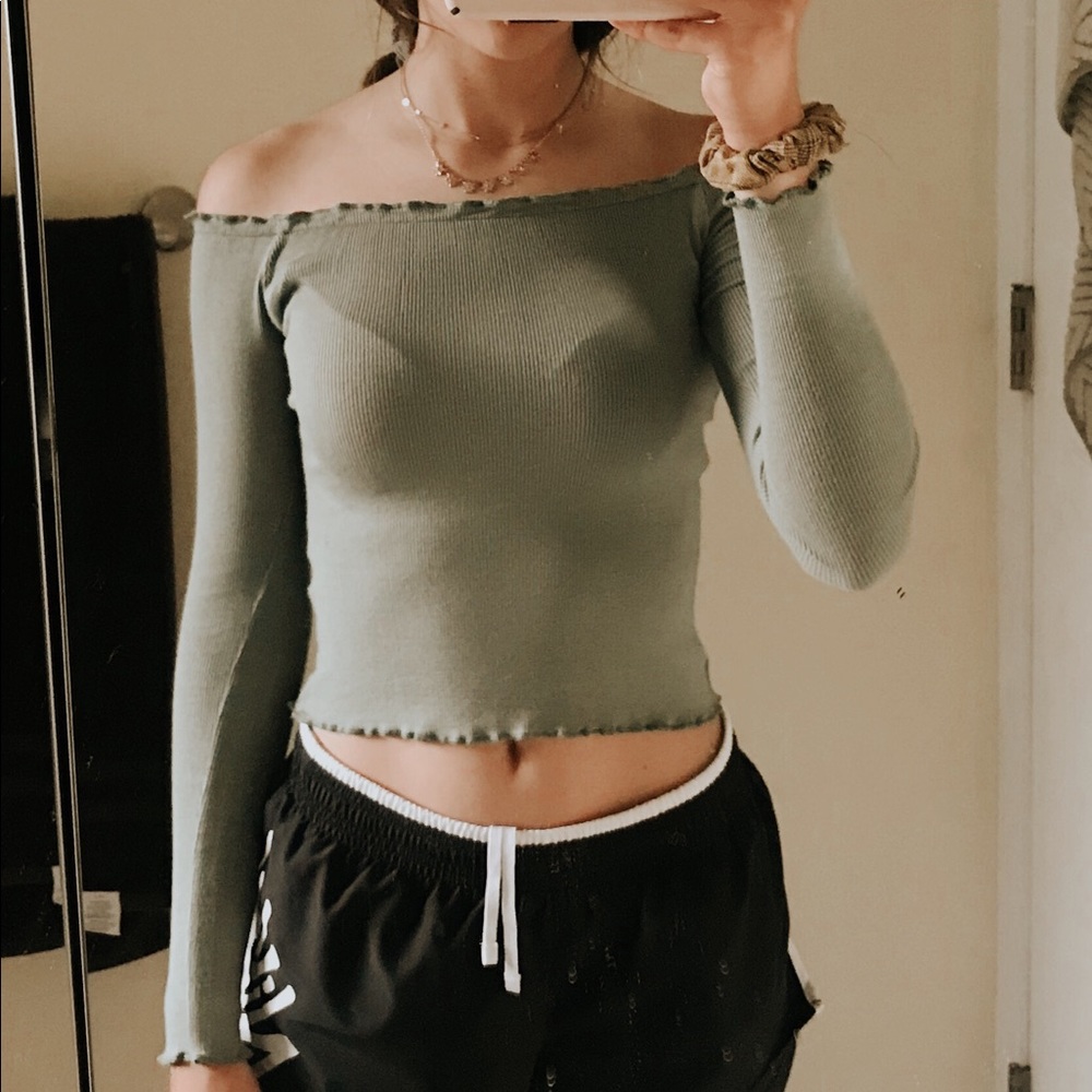 green cropped shirt